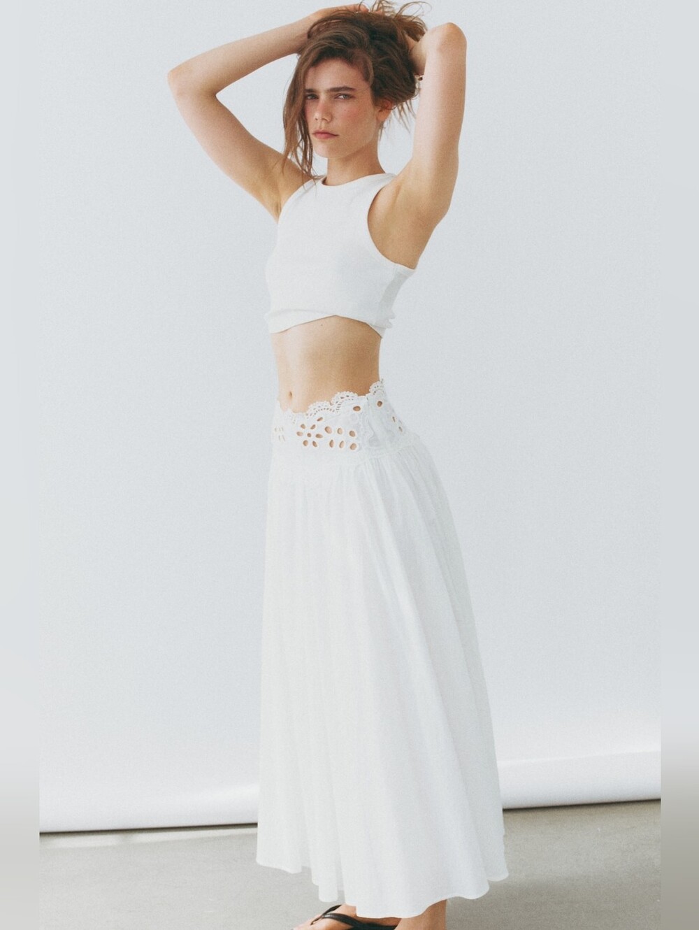H&M Lace-detail Cotton Maxi Dress White Lined Bnwt